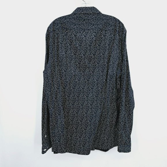 ASOS Button Front Shirt 2XL Blue White Confetti Print Cotton Blend Long Sleeve - Picture 9 of 10